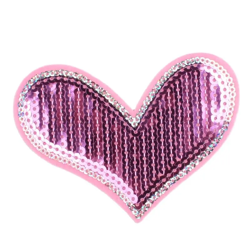 10pcs/lot Sequined Pink Heart Patch Embroidery Cartoon Stickers For Clothing Shoes Bags Decoration DIY Iron on Appliques Badge