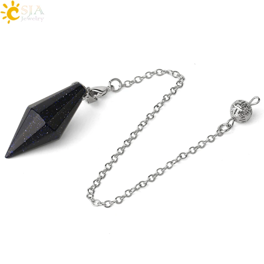 CSJA Natural Stones Pendulum for Dowsing Faceted Polygon Healing Pointed Crystal Pyramid Pendants Amulet Divination Pendule G418