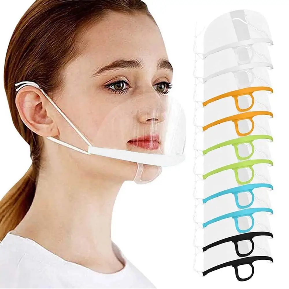 10PCS Restaurant Mouth Mask Sheild Transparent Unisex Colorful Face Mouth Mask Reusable Plastic Mask for Hotel Chef Mask