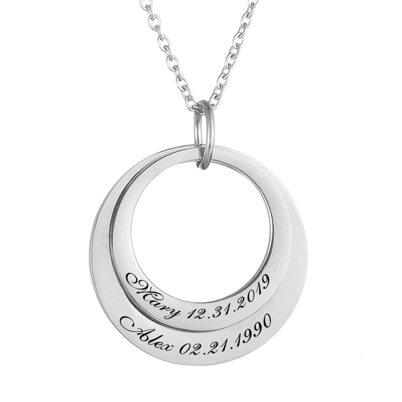 

Personalized Necklaces Custom Name 2 Circle Women Necklace Stainless Steel Engraved Letter Pendant Necklace For Anniversary Gift