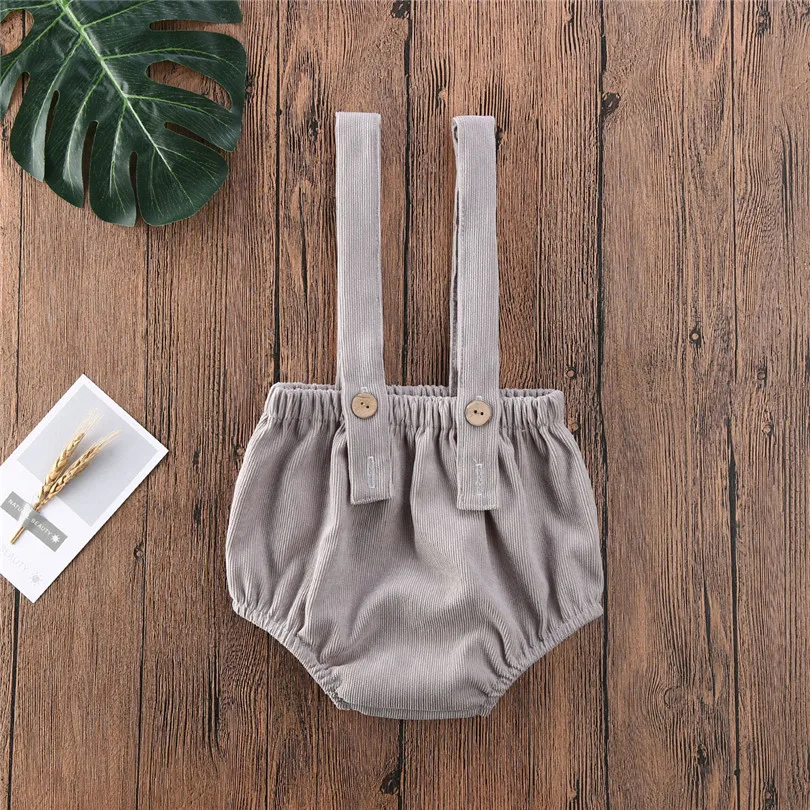 Summer Baby Girls Boys Rompers Cute Solid Color Corduroy Suspender Rompers Toddler Kids Clothing Shorts Bottoms 0-24M