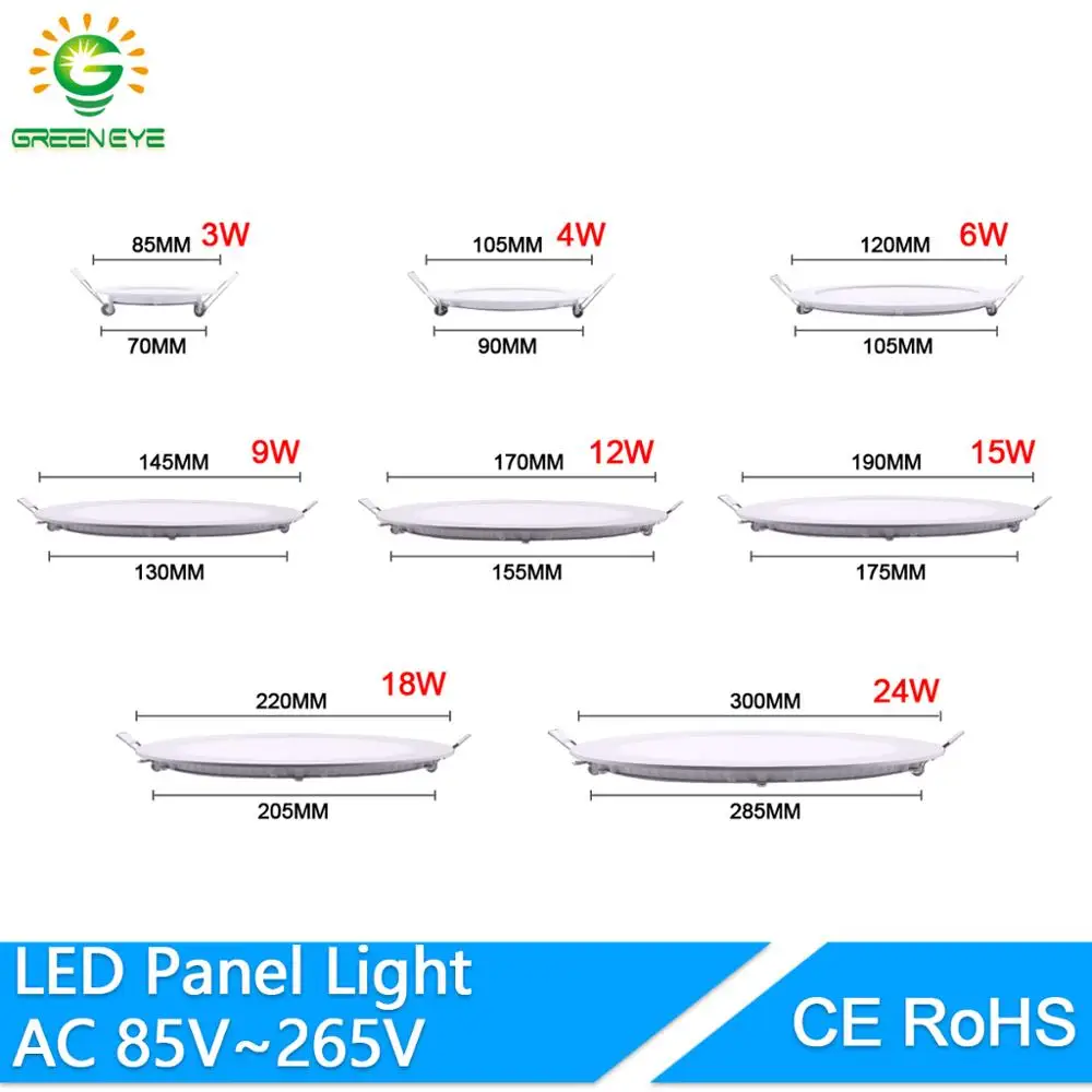 Led Ultra Dunne Downlight Lamp 24W 18W 12W 9W 6W 3W AC110V 220V led Plafond Inb Raster Downlight Slanke Ronde Vierkante Paneel Licht