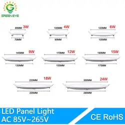 Luz de Painel Quadrada, Grade Recessed, Redonda e Quadrada, 24W, 18W, 12W, 9W, 6W, 3W, AC 110V, Ultra Fino LED Downlight Lamp, 220V