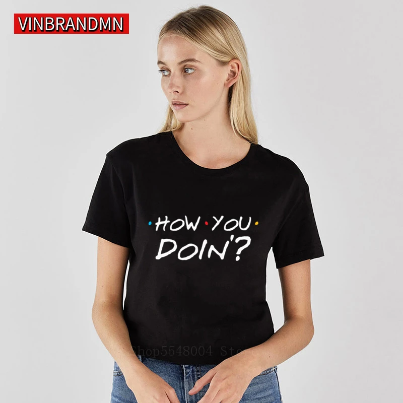 How You Doin Hipster Slogan long short sleeve Friend Talk Tshirt Black White T Shirt Summer autumn Women Clothes Female tee Tops