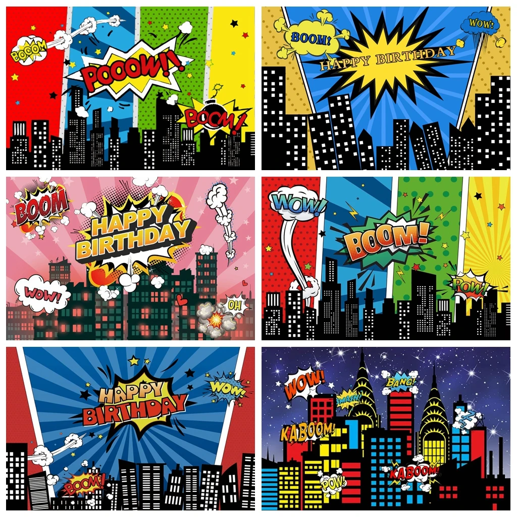 

Laeacco Photography Backdrop For Superhero City Building Night Scene Baby Birthday Party Photo Background Photo Studio Photocall