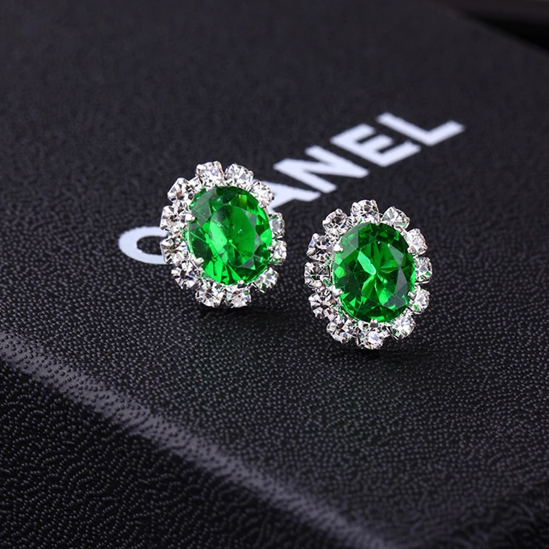 2021 New Shiny Stud Earrings Colorful Oval Zircon Crystal Earring Stud Charm Simple Korea Ear Jewelry for Women Many Colors