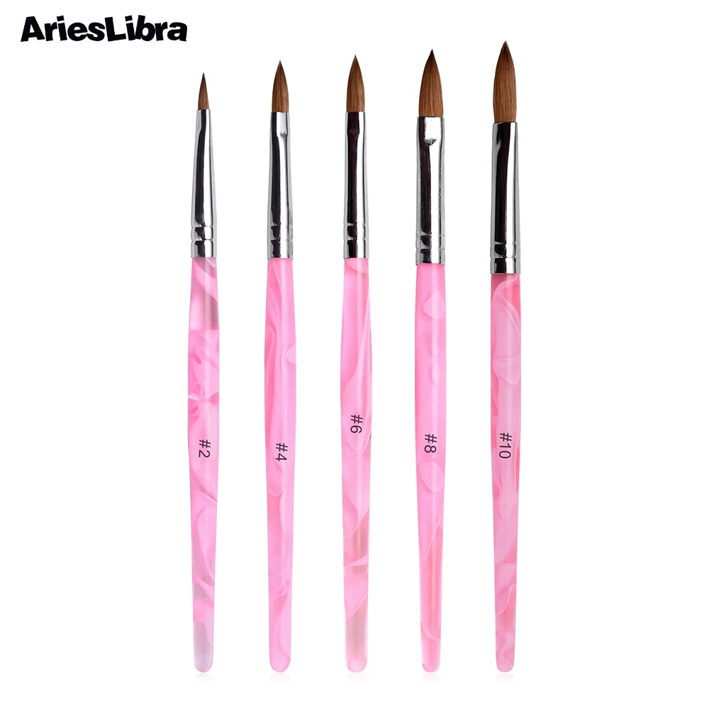 Pink Crystal Nail Art Brush Kolinsky Sable Acrylic Nail Brush Nail Finger Extension Builder Brush UV Gel Painting Pen