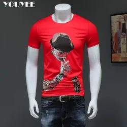 Male Short Sleeve T-shirt Printing Cotton Slim 2021 Summer New Fashion Round Neck Streetwear Hip Hop Red Men‘s’ Clothing Top 4XL