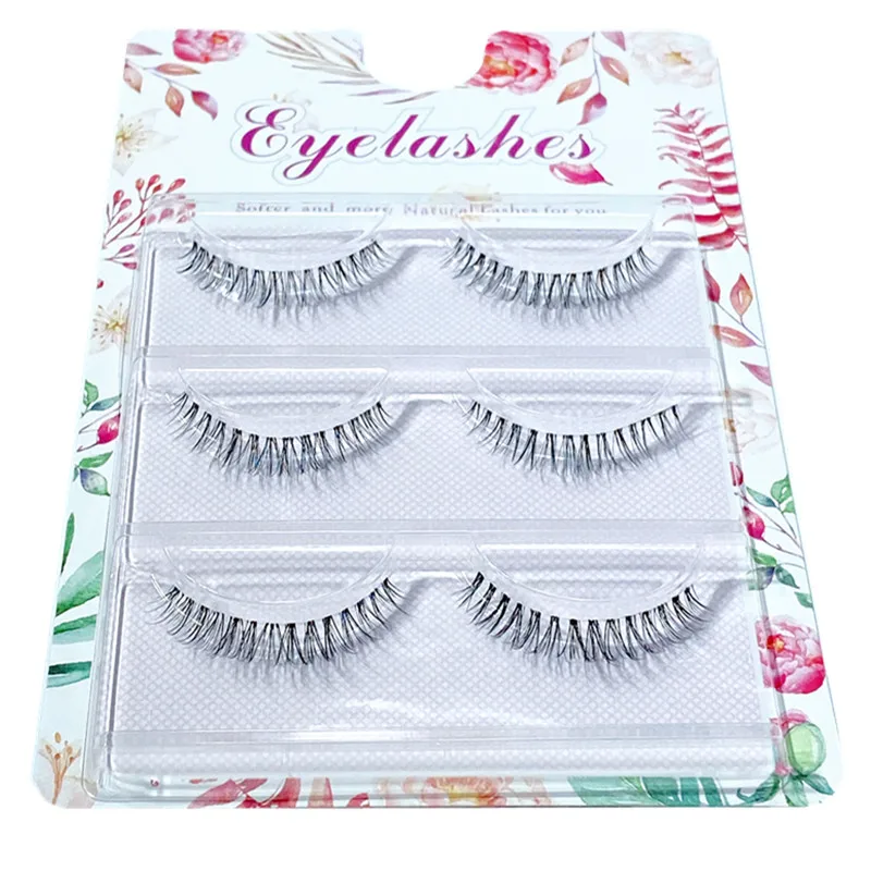 Top sale 3 Pair 3D Mink Lashes Natural HandMade Full Strip Lashes Transparent terrier Short Mink Lashes Style False Eyelashes