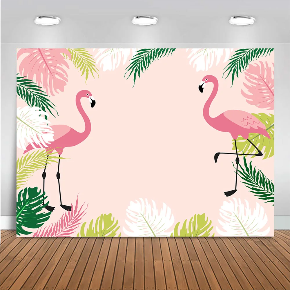 Flamingo Background Photography Green Leaves Pink Customized Backdrop Kid Birthday Baby Shower Photo Background for Photo Studio