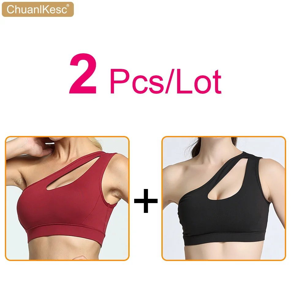 

2Pcs/Lot Oblique Shoulder Sports Bra Running Fitness Fashion One Shoulder Push Up Bottoming Women's Yoga Vest Gym Recommendation