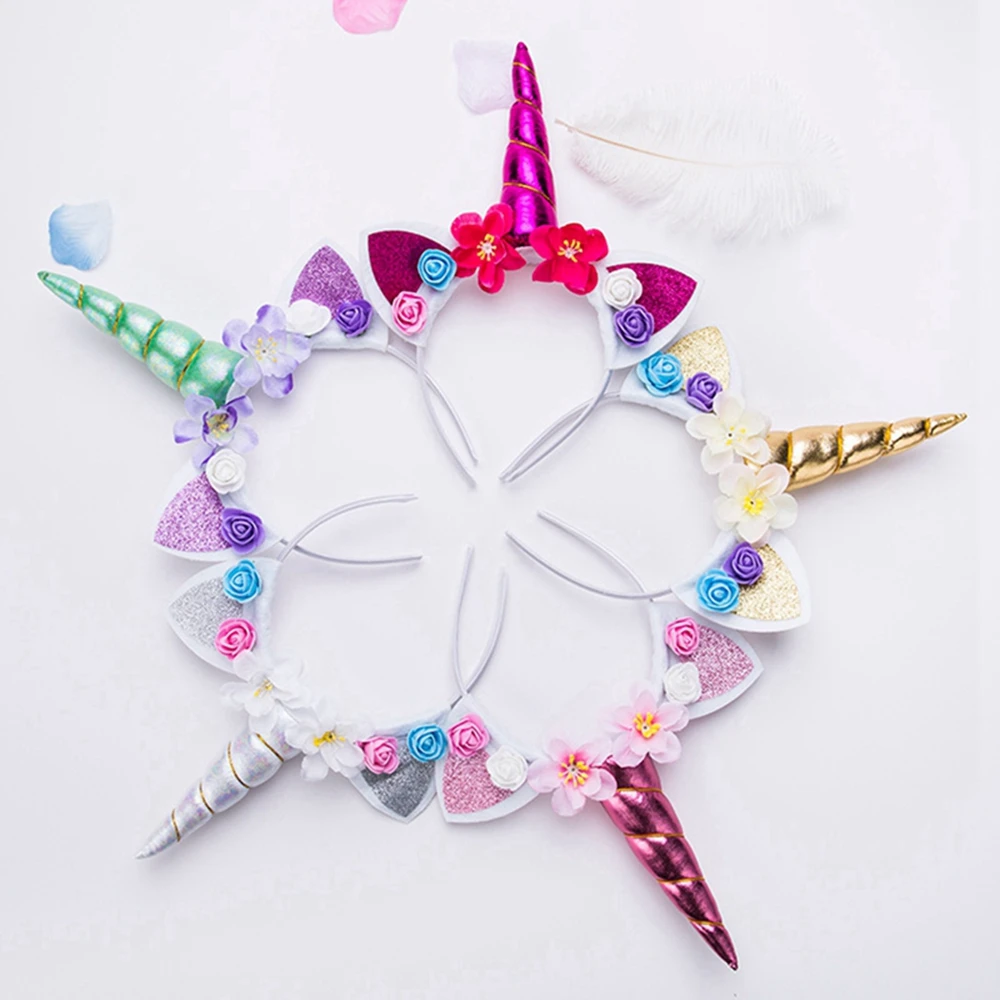 New Girls Cute Unicorn Flower Cat Ears Headbands Children Headwear Photo Props Party Hair Hoop Hairbands Kids Hair Accessories