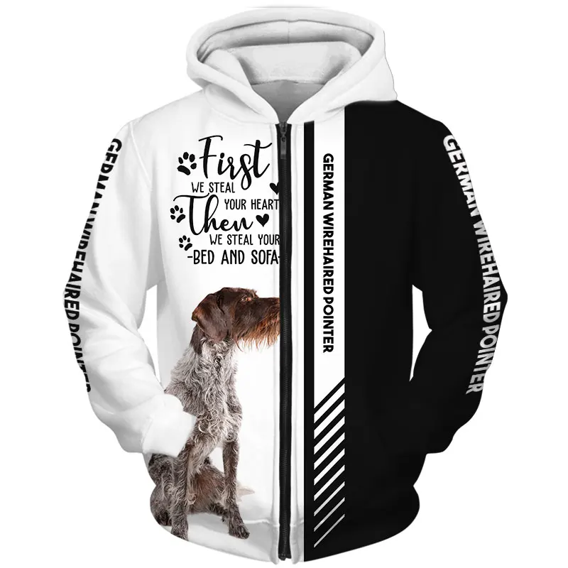 Đức Wirehaired Con Trỏ 3D In Hình Unisex Cao Cấp Áo Hoodie Nam/Nữ Áo Dạo Phố Khóa Kéo Áo Thun Cổ Áo Khoác Phù Hợp Với Áo