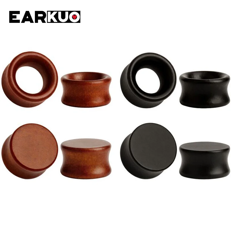 EARKUO High Quality Blank Hollow Flat Ear Wood Piercing Plugs Tunnels Gagues Expanders Body Jewelry Earrings Gift 2PCS 8-30mm