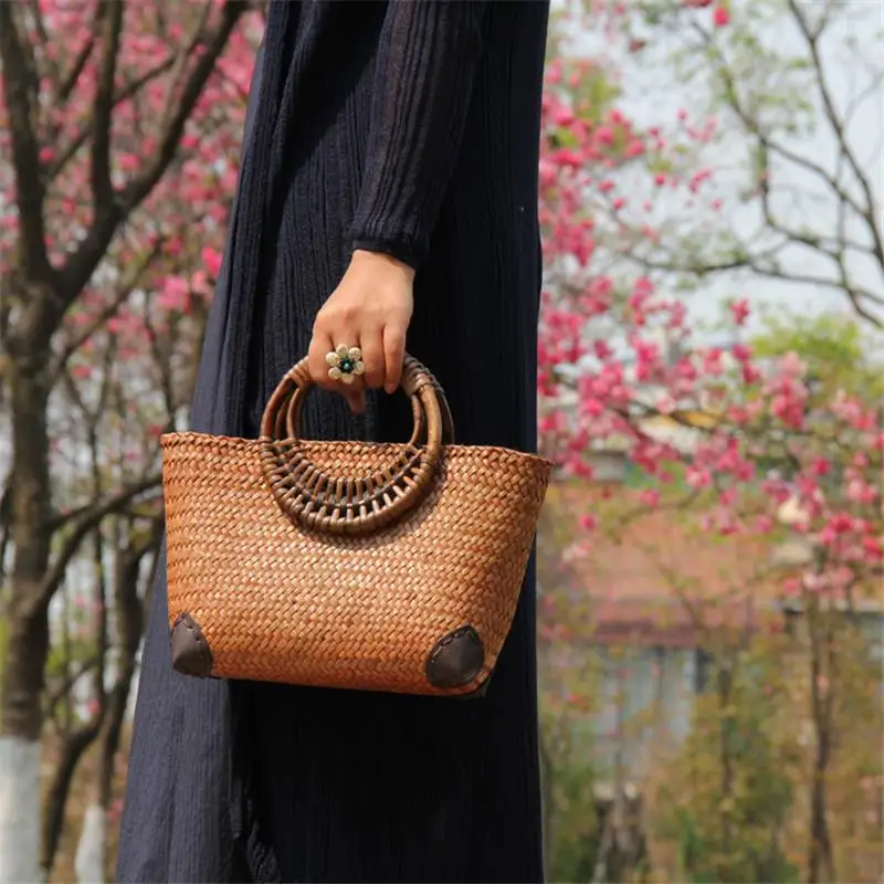 25x14CM Neue Thai Handgemachte Stroh Tasche Ethnische Stil Gitter Tasche Rattan Gewebt Tasche Original Weben Handtasche Frauen a6104