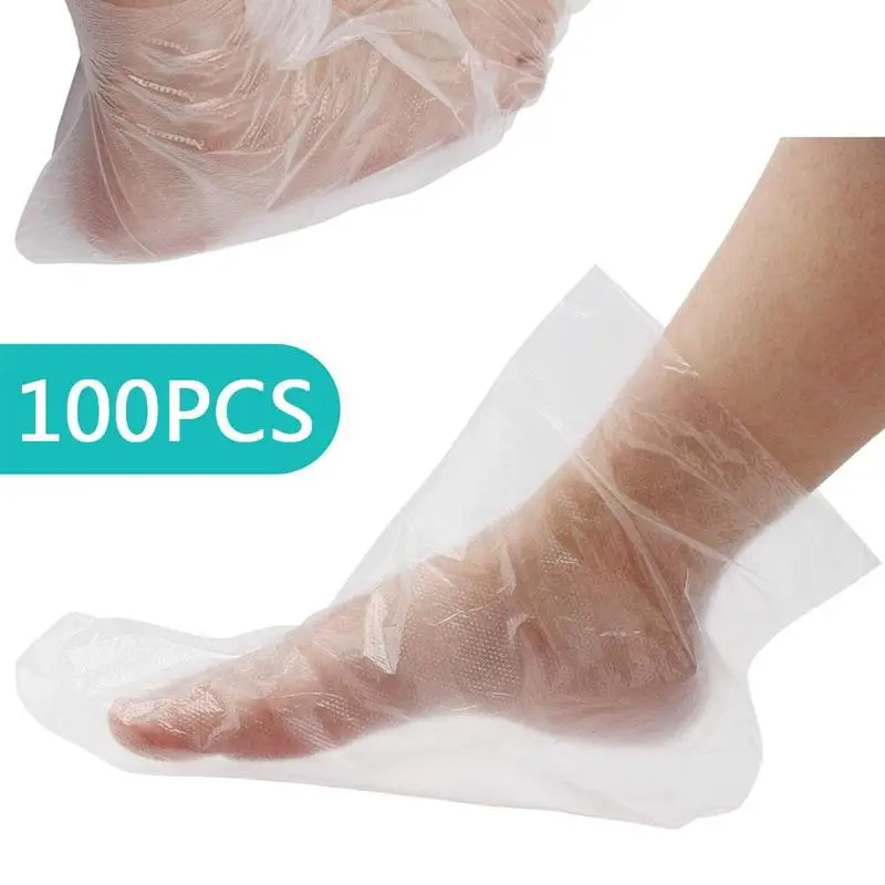 100Pcs/Pack Disposable Plastic Foot Covers Transparent Shoes Cover Paraffin Bath Wax SPA Therapy Bags Liner Booties