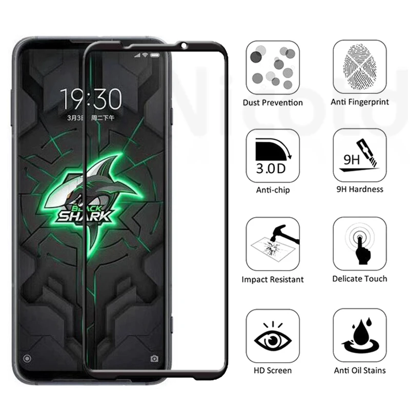 3Pcs Full Cover Screen Protector Tempered Glass + 1Pc Camera Lens Film For Xiaomi Black Shark 4 3 2 Pro 3S 9H Protective Glass