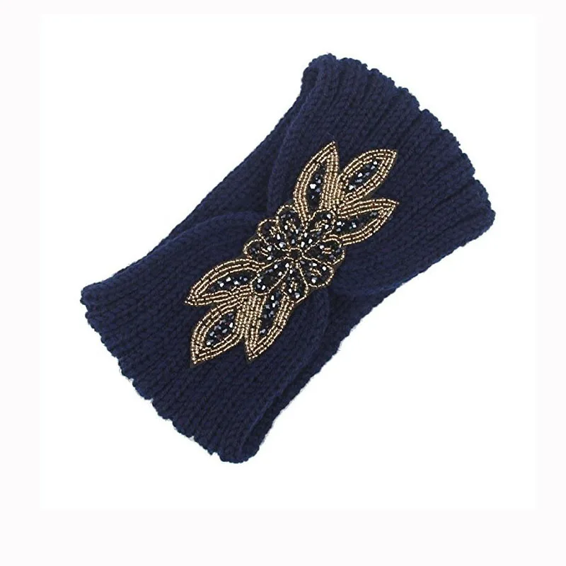 Winter Rhinestone Knitted Headband For Women Girl Warmer Ear Wool Wide Turban Hairband Headwrap Bandage Hair Accessories Bandeau