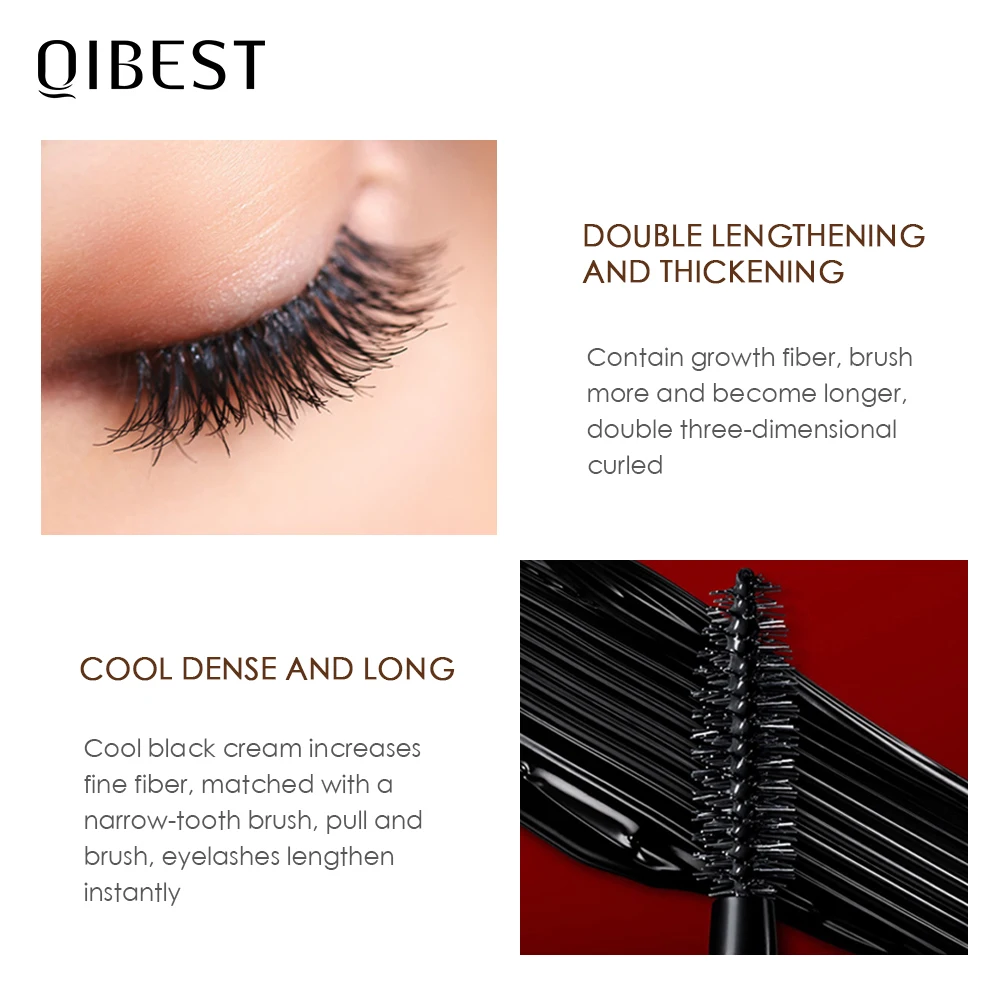 QIBEST Mascara 3D Black Lash Extension de cils Allongement des cils Brosse Étanche Curling Volume Express Cils Maquillage