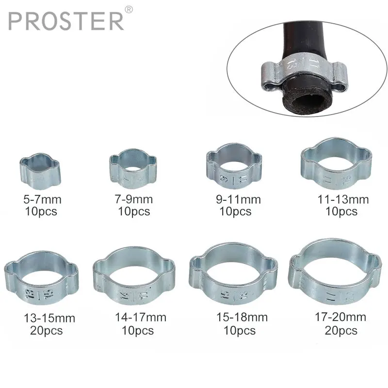 Proster 100Pcs Binaural Clamp 5-20mm Worm Drive Fuel Hose Clamp Hose Fuel Clamp Kit