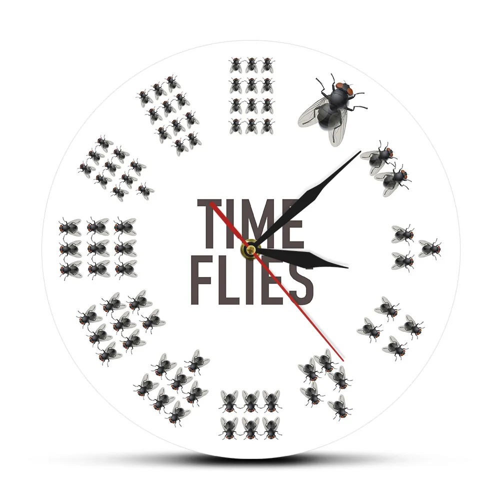 Funny Flies Inspired Time Flies Wall Clock No Numbers Infinite Moments Timeless Modern Pun Joke Entertaining Novelty Wall Watch