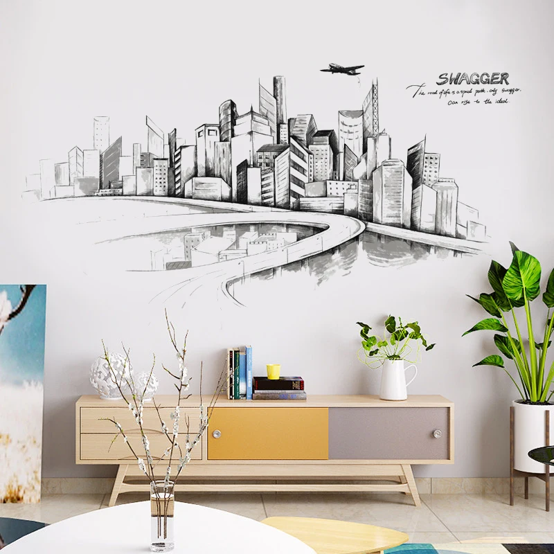 

Large Building City Wall Stickers For Living Rooms Room Bedside Background Wall Decortion Home Decor Self Adhesive Vinyl Sticker