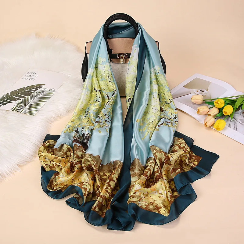 Stain Silk Like Hair Wrapping Scarves Night Sleeping Head Scarf Women Lightweight Print Floral Pattern Shawl Fashion Stoles