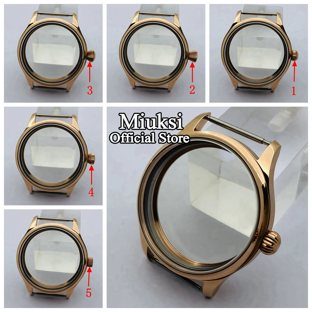 Miuksi 44mm rose gold stainless steel case fits ETA 6497 6498 Seagull ST3600 ST3620 ST36 series movement