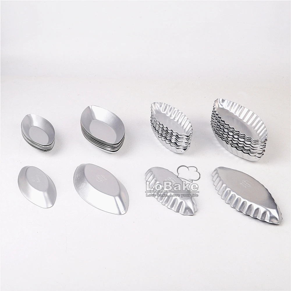 10pcs/lot 4 designs flat fluted boat aluminium tart mold egg tarts holders mini cake mould jelly pudding molds DIY bakery tools