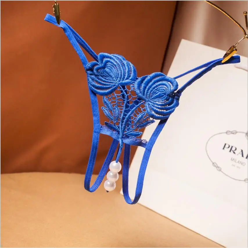 New Sequins Embroidery flower Pearl Panties Sexy Lingerie Sex Thongs Women's Erotic Open Crotch Underwear S1593