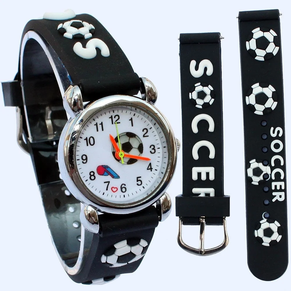 3D Horloge Sport Voetbal Stijl Siliconen Band Kinderen Quartz Horloge Jongen Horloge Meisjes Horloge Cartoon Analoge Horloge