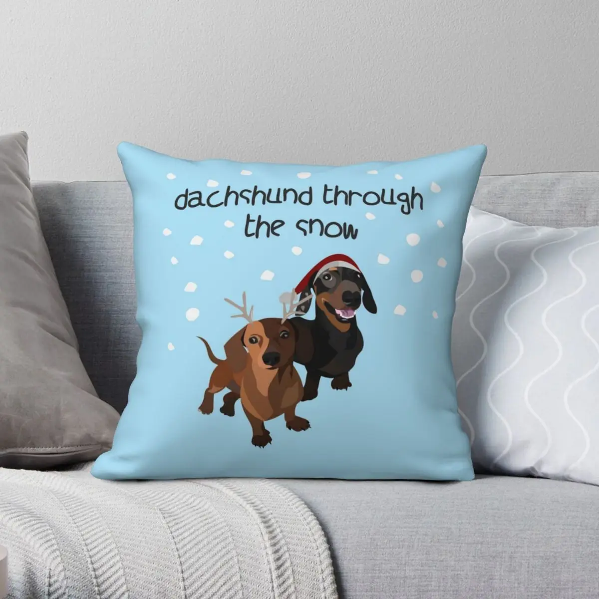 Christmas Dogs Dachshund Pillowcase Polyester Linen Velvet Pattern Zip Decor Throw Pillow Case Bed Cushion Cover 45x45