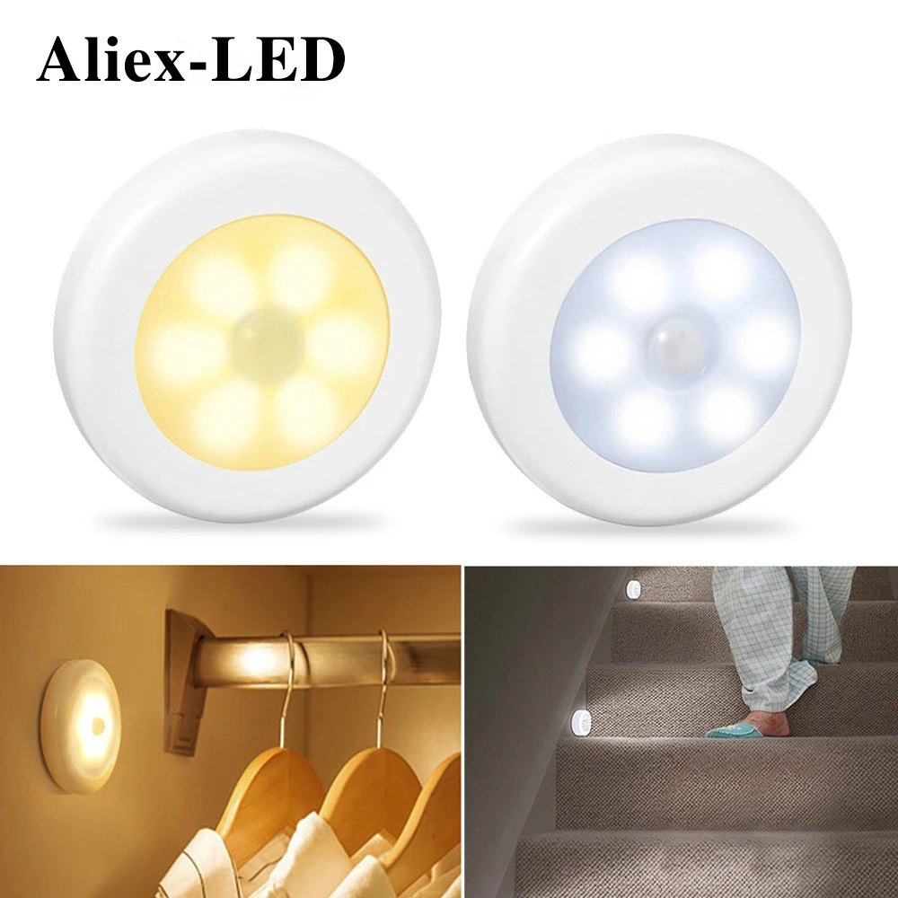 Motion Sensor Night Lights Bedroom Decor Lamp 6LED Kitchen Wireless Cabinet Light Staircase Closet Room Aisle Lighting Wall Lamp