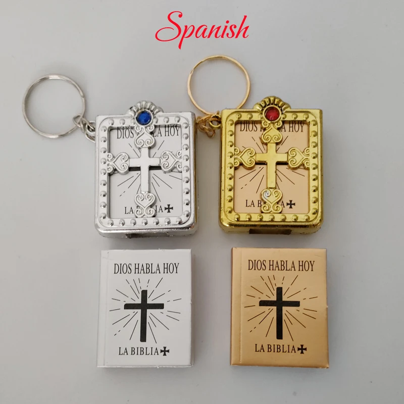 10 Pieces Gold Silver English Mini Holy Bible Spanish Dios Habla Hoy For Kids Baptism and Holy Communion Party Guests Small Gift