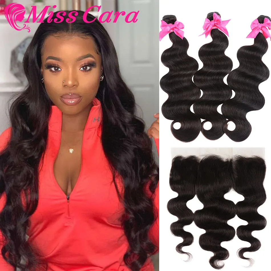 Transparent Lace Frontal With Bundles Peruvian Body Wave Bundles With Frontal 100% Miss Cara Remy Human Hair With Closure