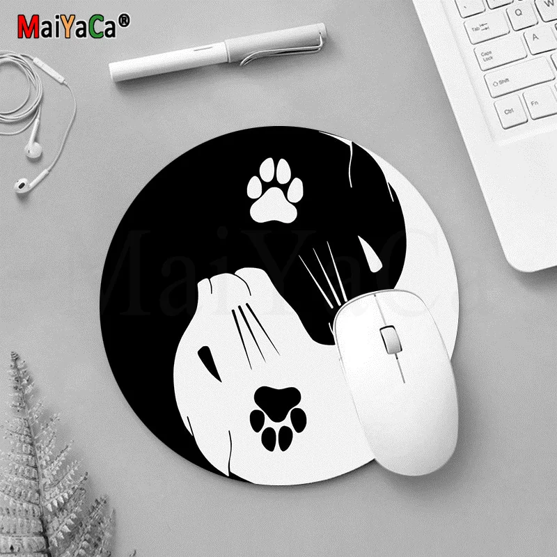 Maiyaca cute Yin Yang cat black and white Customized laptop Gaming round mouse pad gaming Mousepad Rug For PC Laptop Notebook