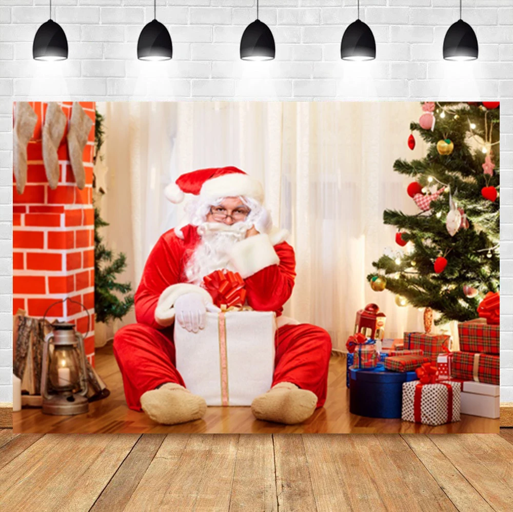 Santa Claus Gift Christmas Tree Birthday Banner Photography Backdrop Photographic Photo Background For Photo Studio