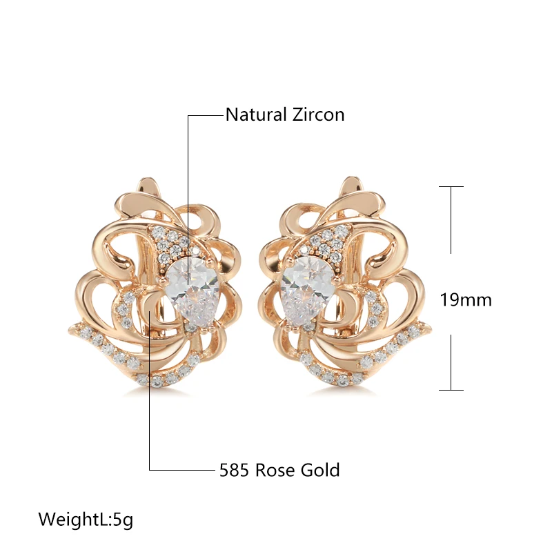 Luxus Micro Inlay Zirkon Clip Ohrringe 585 Rose Gold Hohle Blume Symmetrie Piercing Hoops für Frauen Engagement Goldene Schmuck