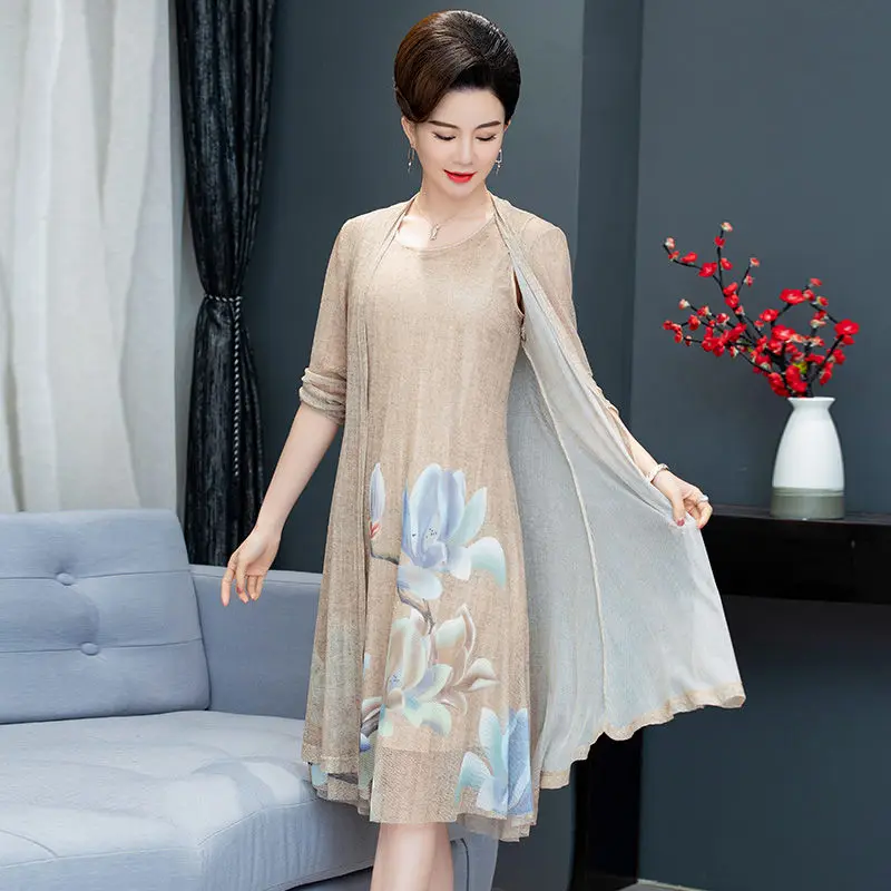 summer cotton linen 2 piece set dress cardigan women 3xl 4xl 5xl party midi dresses elegant vintage robe femme