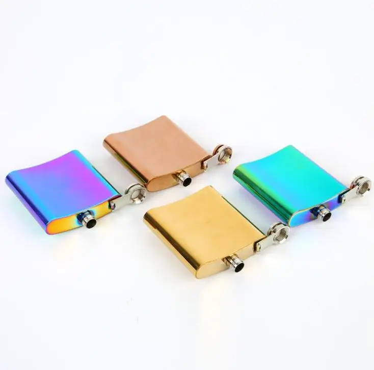 20pcs 6oz Rainbow Colored Hip Flask Gold Plated Gradient Color Stainless Steel Flask Screw Cap Whiskey Wine Bottle Wholesale