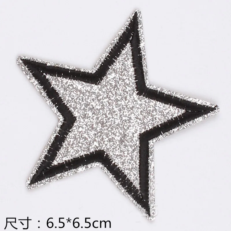 5Pc 65mm Glitter Star Embroidery Patches Iron on Clothing Gold Silver Appliques Stripe Badge Fabric Sticker Diy Phone Case Decor