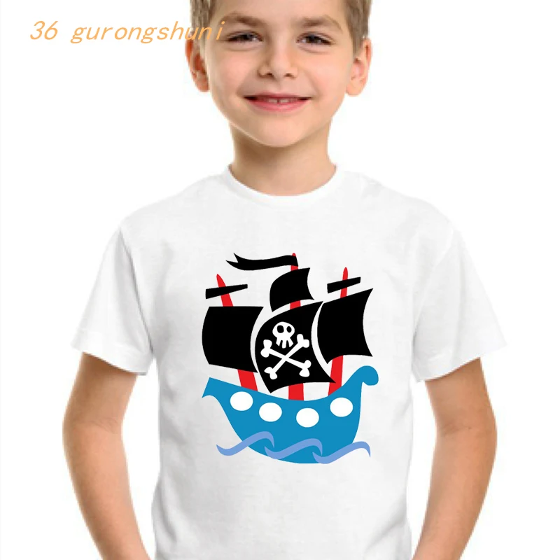 

kid funny t shirt boys t shirts skull Pirate Ship graphic kids tshirt boy t-shirts summer tops for girls shirts children clothes