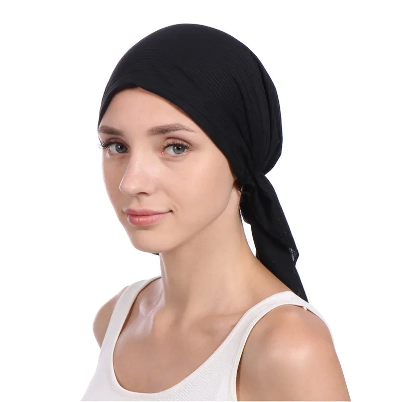 New elastic cotton solid color wrap head scarf Hats muslim turban bonnet for women Inner Hijab Hat fashion female turbantes caps