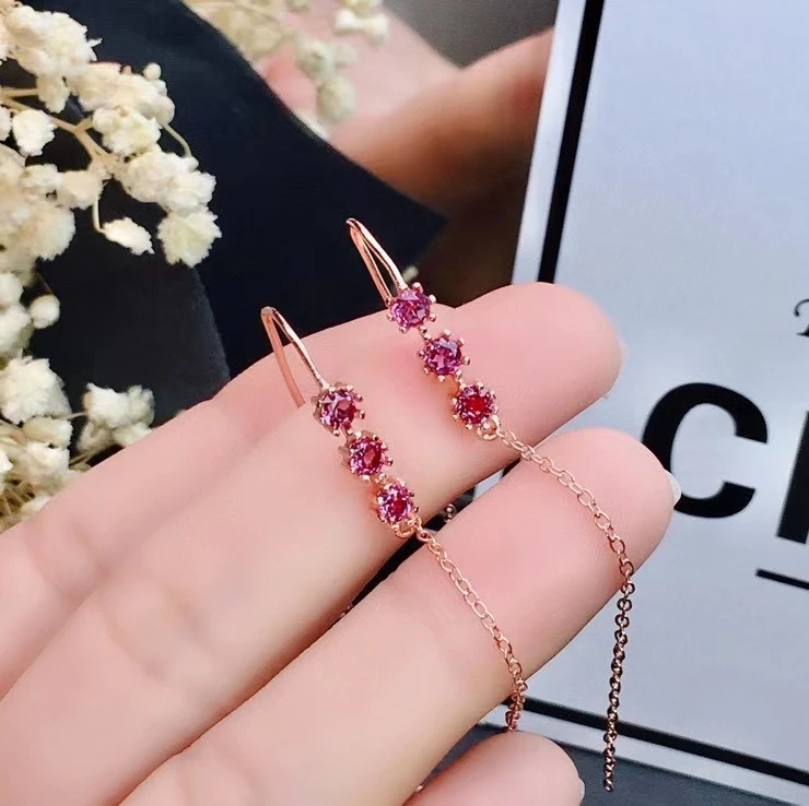 KJJEAXCMY fine jewelry 925 sterling silver inlaid natural garnet New ear line Chinese wind female eardrop support detection