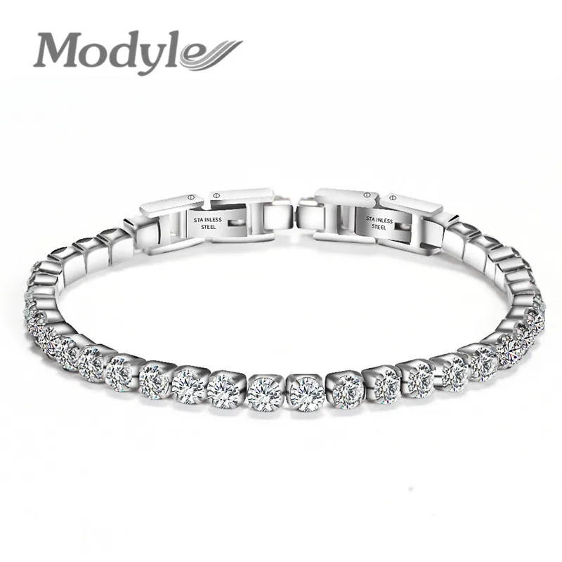 Modyle 316L Stainless Steel Sparkly Cubic Zircon Tennis Link Bracelets For Men and Women Gifts