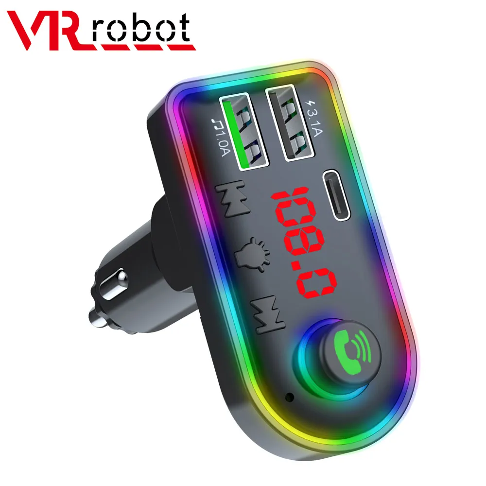 

VR robot LED Backlit Car FM Transmitter Bluetooth 5.0 MP3 Audio TF/U Disk Player Handsfree Car Kit Adapter PD Type-c Fast Charge