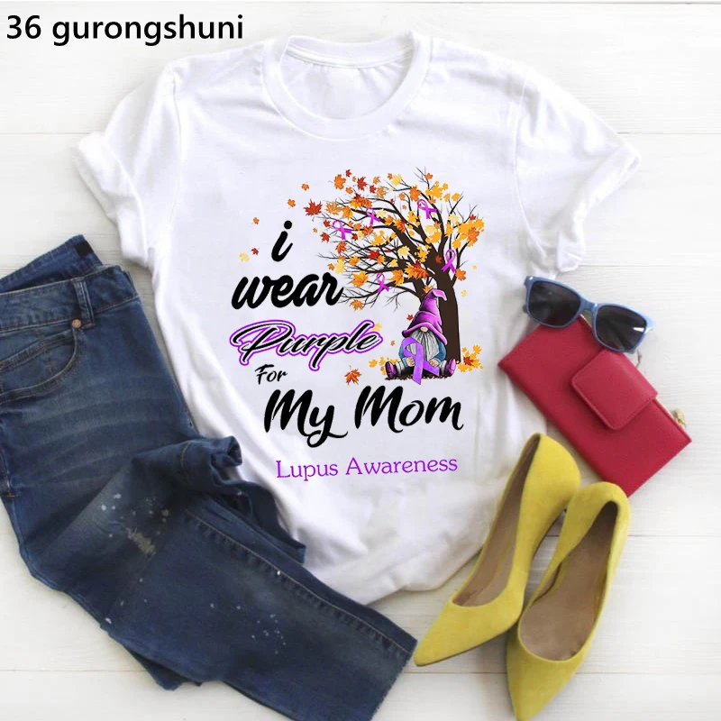 I Wear Purple For My Mom Lupus Awareness Graphic Print Women'S T-Shirts Santa Claus Tshirt Femme Heart Disease Warrior T Shirt