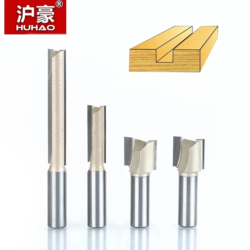 HUHAO 1pc 1/4"1/2" Shank Straight Bit Woodworking Tools Router Bit Tungsten Carbide 2 Flute  Endmill Milling Cutter