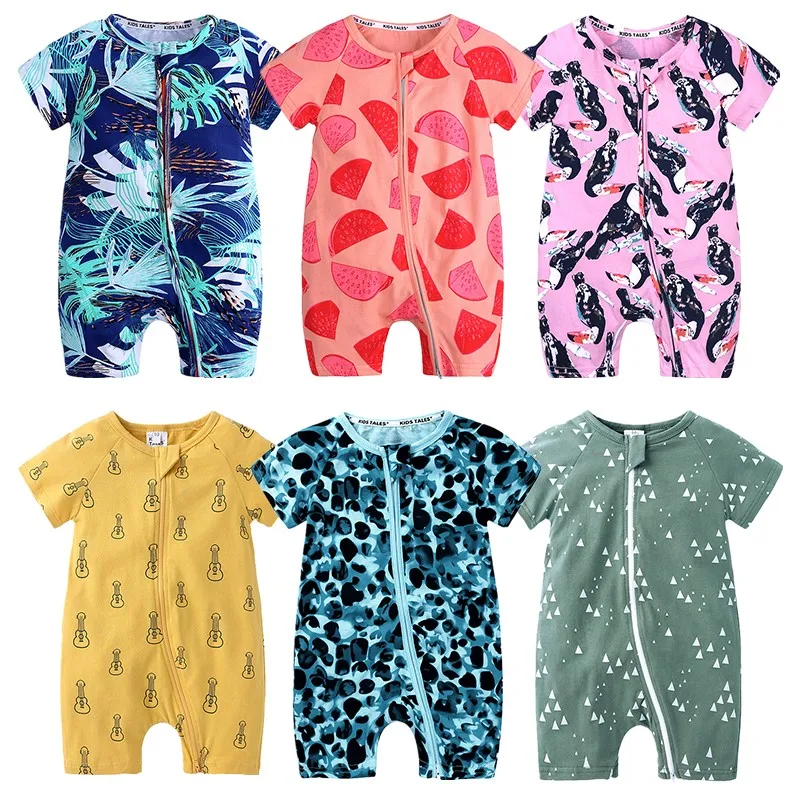 Newborn Baby Short Sleeved Cotton Jumpsuit Summer Thin Clothes Infant Cartoon Animal Costumes Climbing Clothing Boy Girl Pajamas