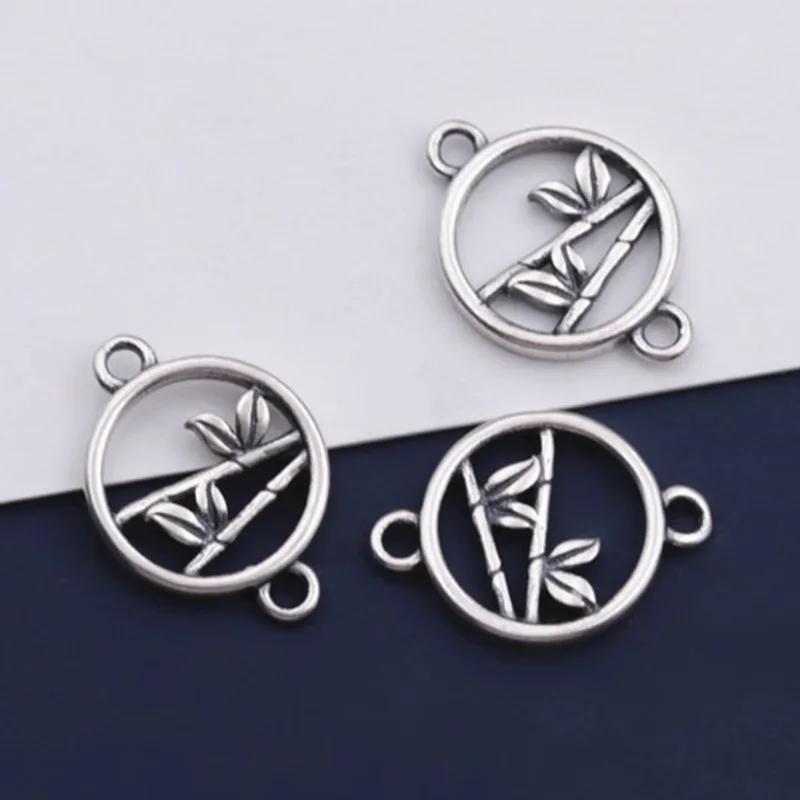 925 Sterling Silver Pretty Hollow Bamboo Pattern Double Hook Charm S925 Silver Necklace Pendant Connectors DIY Jewelry Findings